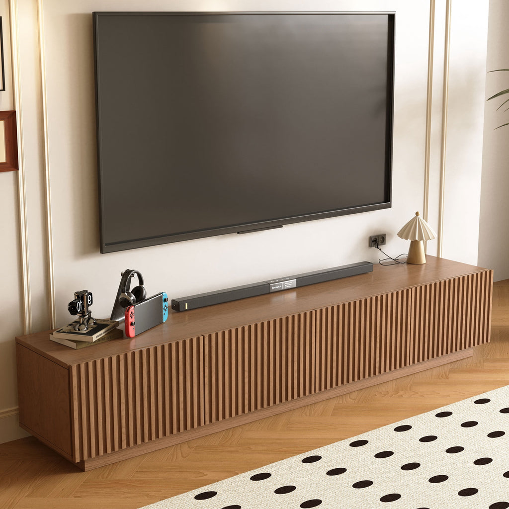 86.61" Mid-Century Modern TV Stand for TVs up to 85", Sturdy Living Room Furniture Media Console with Large Storage Space, Entertainment Center for Living Room and Bedroom, Walnut