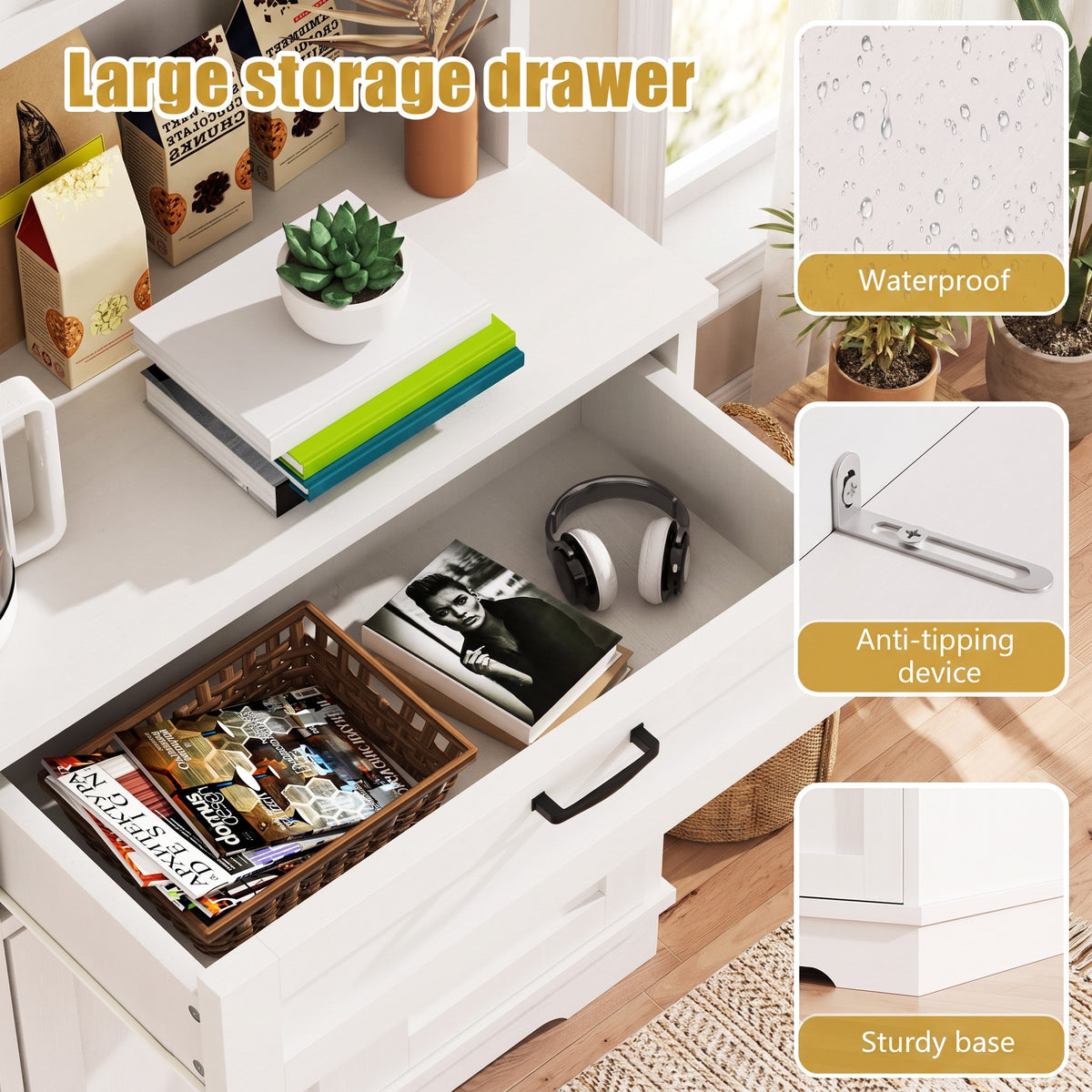 68" Farmhouse Kitchen Pantry Storage Cabinet with Doors, Shelves & Wine Rack, 7-Compartment Tall Hutch, White