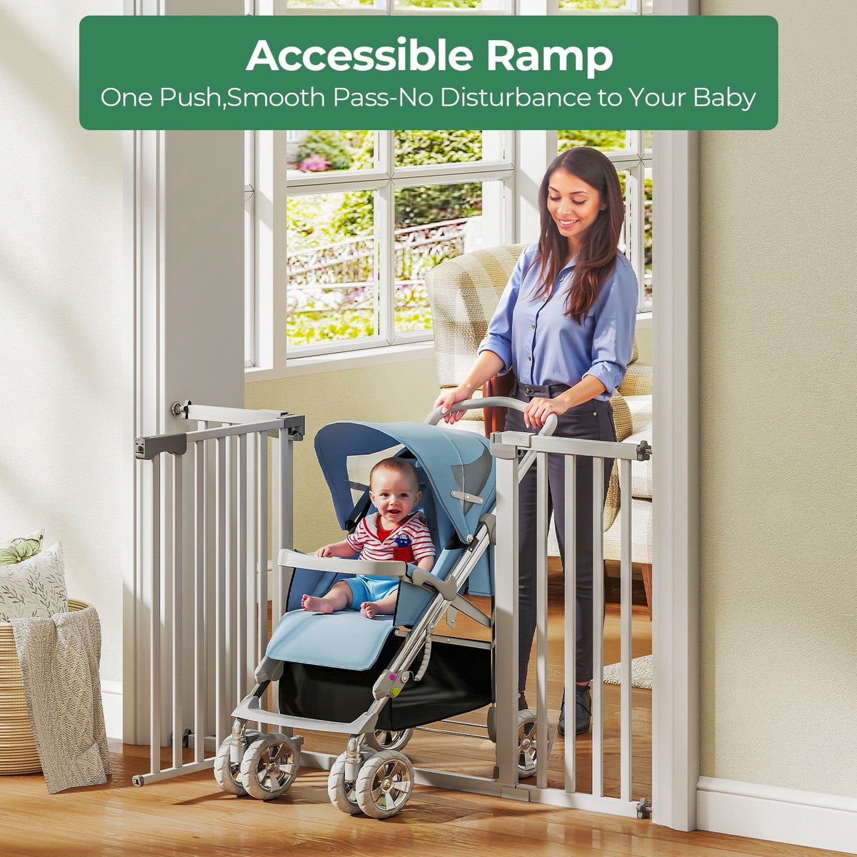30"-50" Baby Gates for Doorway, Auto Close Pet Gate, Gifts for Mom, Easy Install Pressure Mounted Dog Door, White
