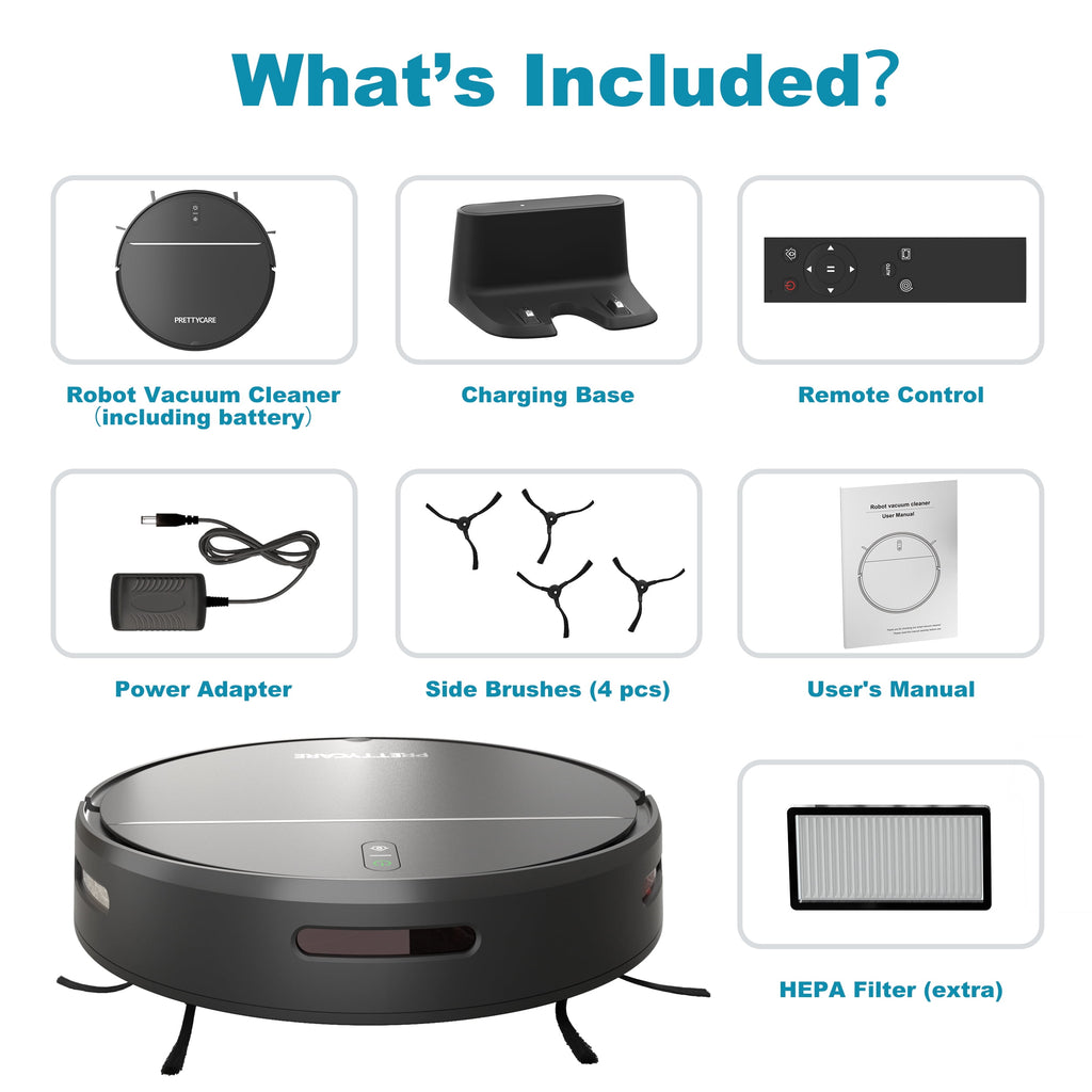 PrettyCare Robot Vacuum Cleaner with 2800Pa,Featured Carpet Boost,Tangle-Free,Ultra Slim,Self-Charging C1 v2