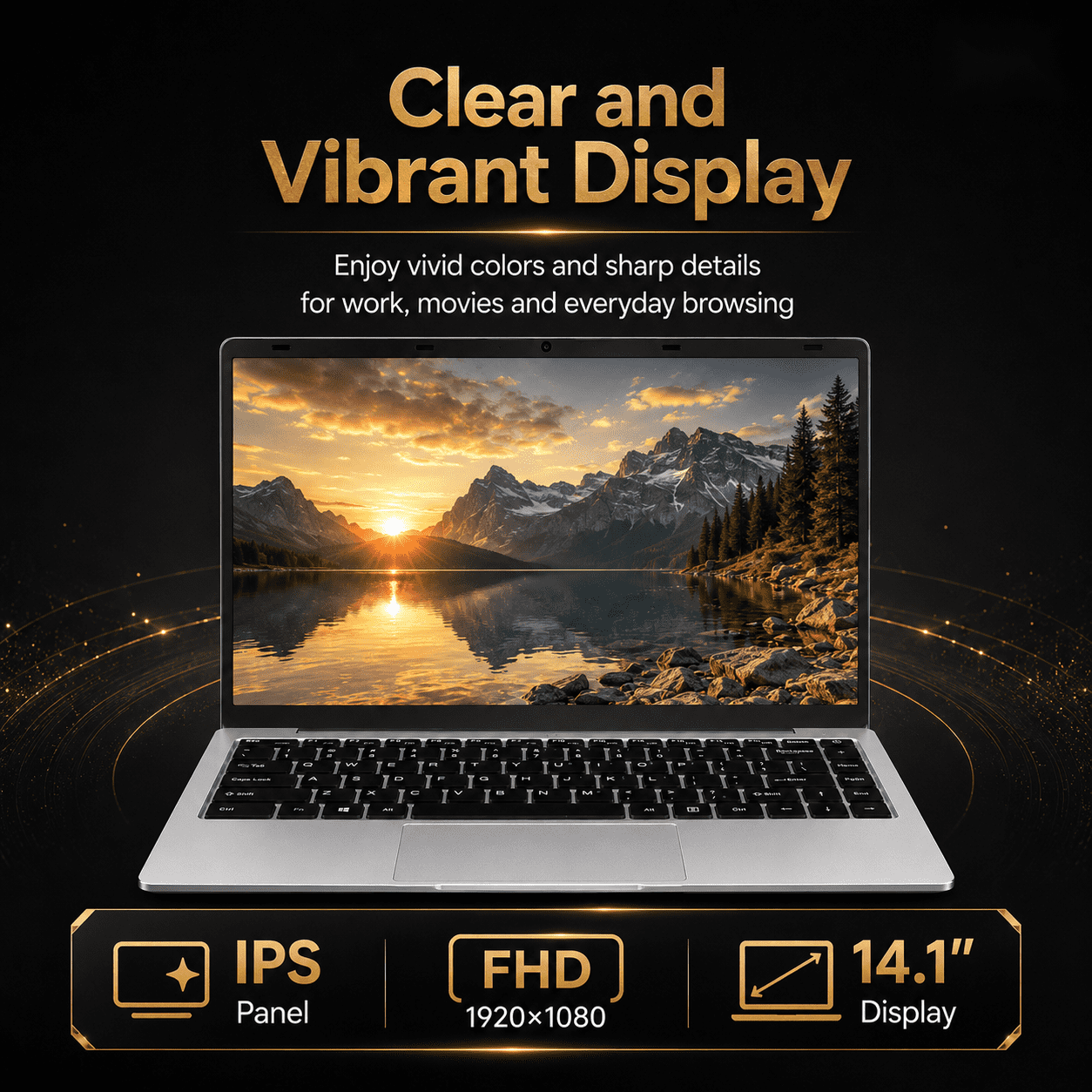 14.1-Inch Full HD Laptop, Intel N3450, 6GB Memory, 128GB SSD, Slim Portable Computer with WiFi, HDMI, Built-In Webcam, Silver