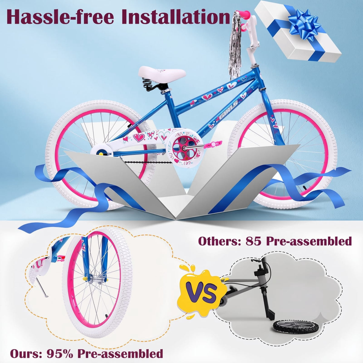 Girls 20 in. Bicycle, Youth Kids Bike for Age 7-14, Blue