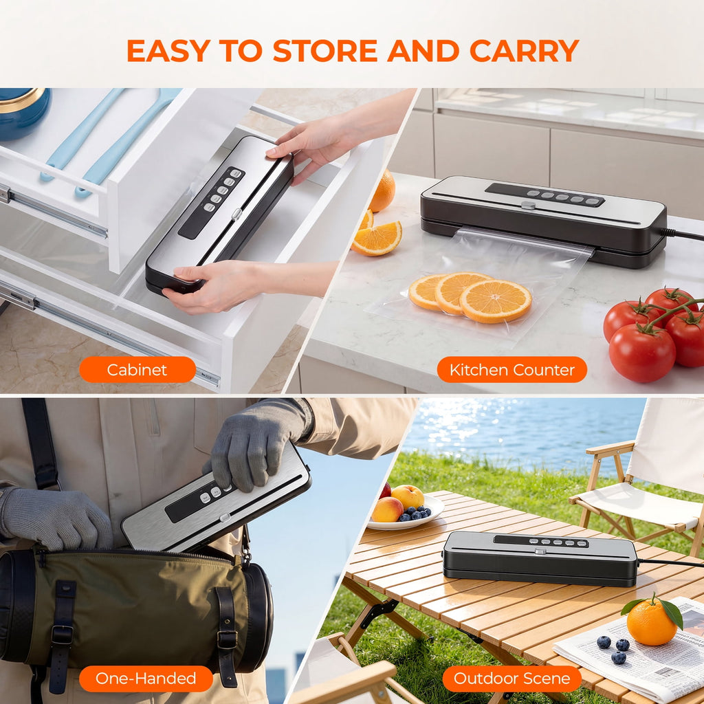 Vacuum Sealer Machine for Food with 20 Bags,60KPa Automatic Air Sealing Food Saver with Dry and Moist Food Modes,Led Indicator Lights, Easy to Clean, Compact Design