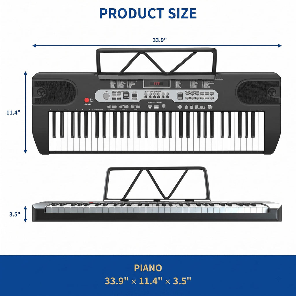 61 Key Piano Keyboard Portable Electronic Keyboard Piano for Beginners Kids and Adults, Electric Music Keyboard with Microphone, Black