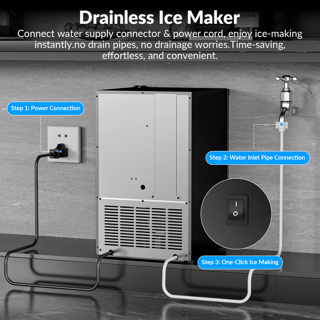 15" W Under Counter Ice Maker No Drain Required Stainless Steel Freestanding & Built-in Crescent Ice Machine, 12LBS Storage for RV, Marine & Home, ETL