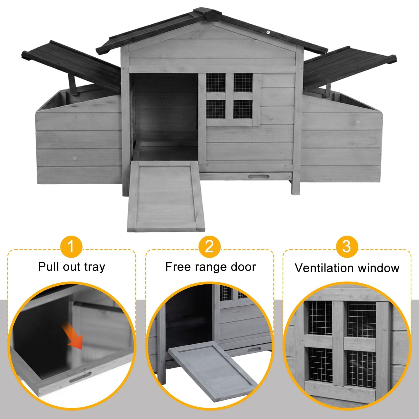 Gaildon Double-Egg-Box Chicken Coop for 2-4 Chickens, Weatherproof Chicken House Poultry Cage with Nesting Box for Outdoor Backyard, Grey