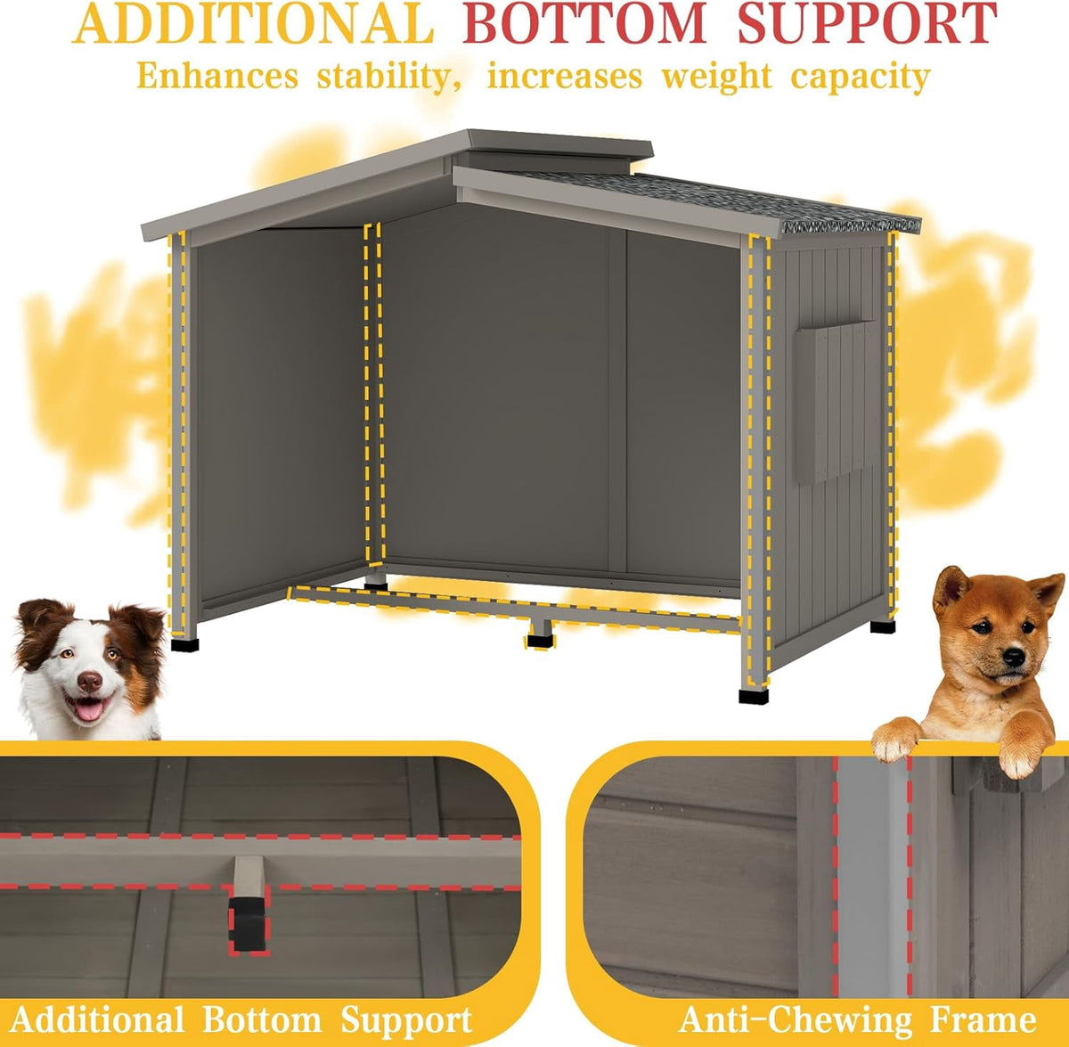 40"L Outdoor Dog House with Asphalt Roof & Window, Gray