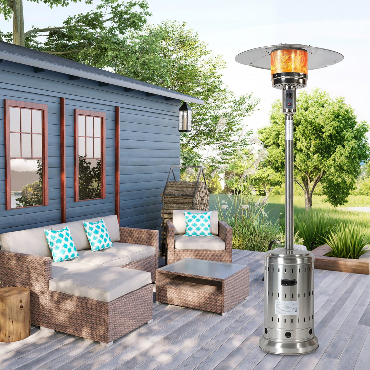 50,000 BTU Propane Patio Heater, Outdoor Standing Heater, Silver
