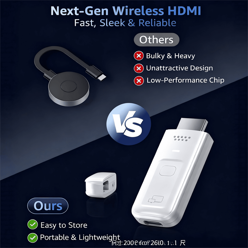 Wireless HDMI Transmitter and Receiver 2-in-1, Plug & Play No App No WiFi, 4K Decode 1080P Output, Screen Mirroring from Laptop PC Phone to TV Projector Monitor, Portable for Business Presentation
