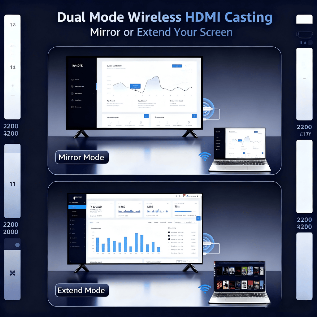Wireless HDMI Transmitter and Receiver 2-in-1, Plug & Play No App No WiFi, 4K Decode 1080P Output, Screen Mirroring from Laptop PC Phone to TV Projector Monitor, Portable for Business Presentation