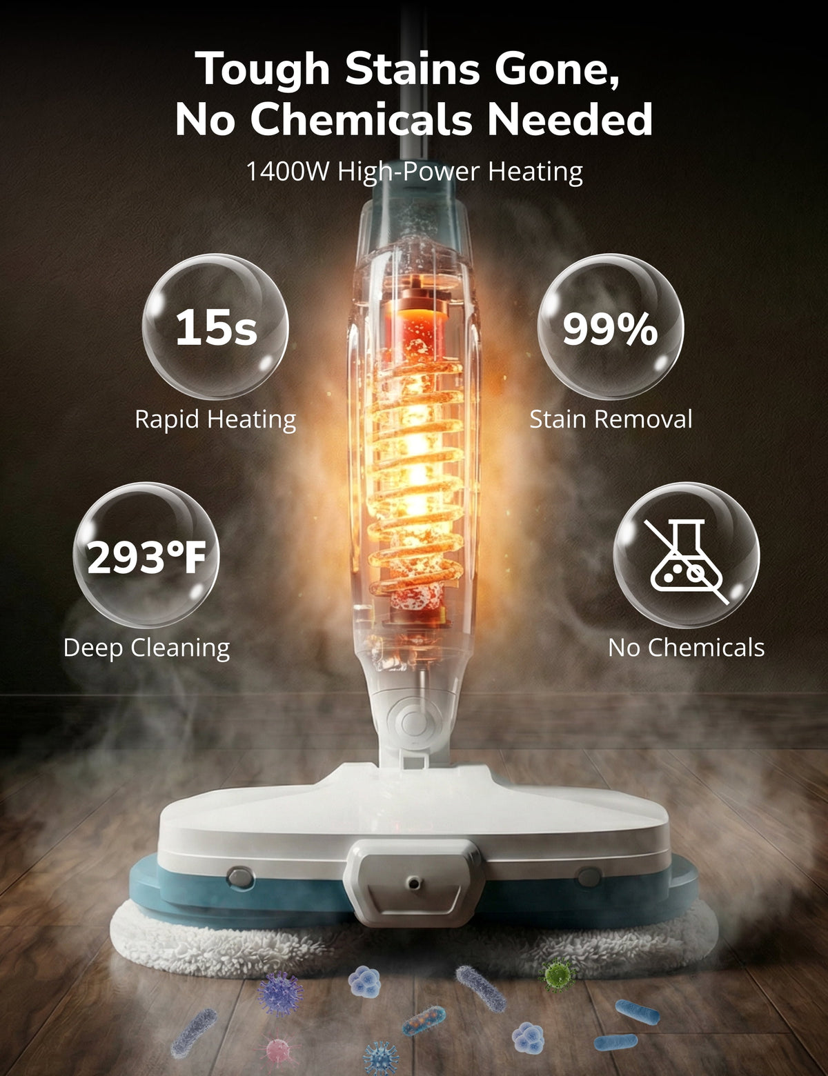 Steam Mop, 10-in-1 Steam Mop and Handheld Steamer, 15s Heat-Up, Self-Rotating Scrub Pads, 2 Steam Modes with Spray,500ML Removable Tank,LED Light,Floor Steamer for Hardwood,Tile, Carpet,Car