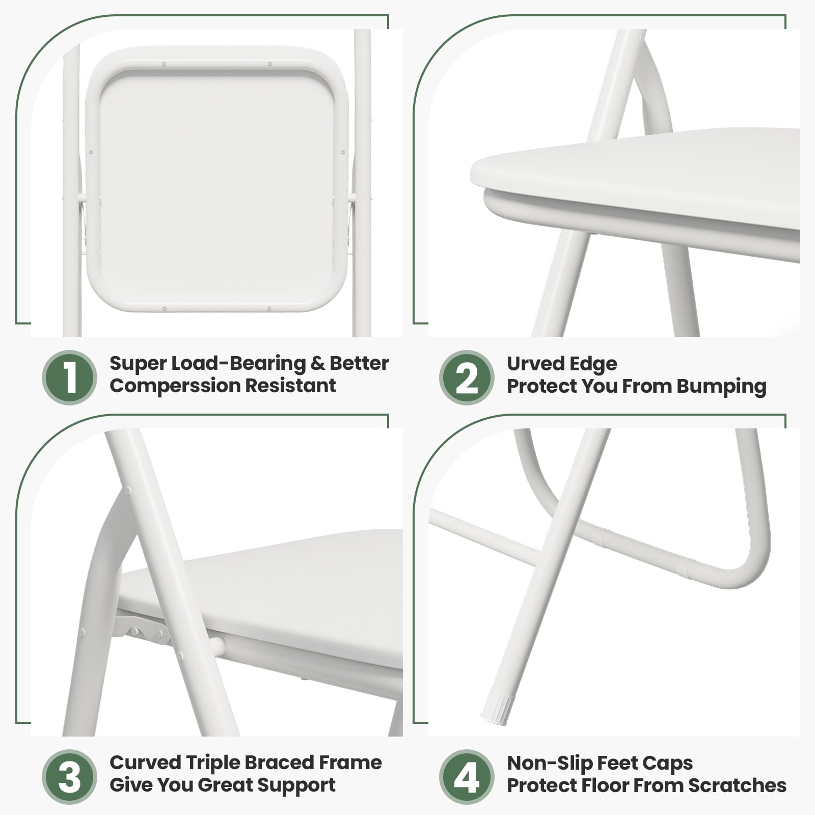 Gelloan 4 Pack Folding Chairs, Leather Padded Seat with Metal Frame Home Office Party Use,White