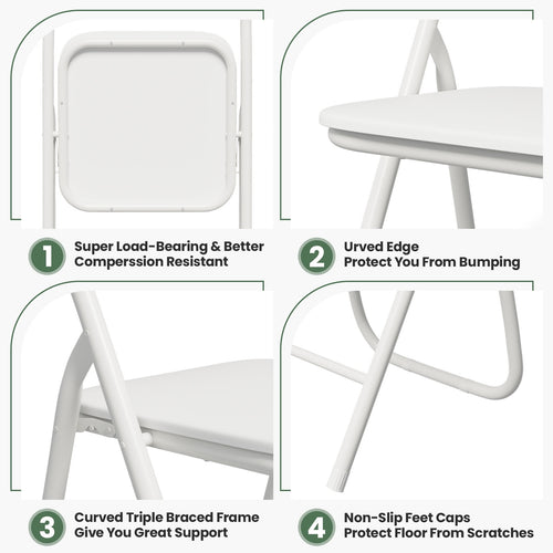 Gelloan 4 Pack Folding Chairs, Leather Padded Seat with Metal Frame Home Office Party Use,White