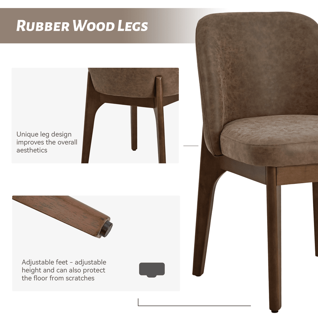 19.7" W Faux Leather Dining Chairs Set of 6, Modern Upholstered Kitchen Chairs with Solid Wood Legs, Easy Clean, Dark Brown