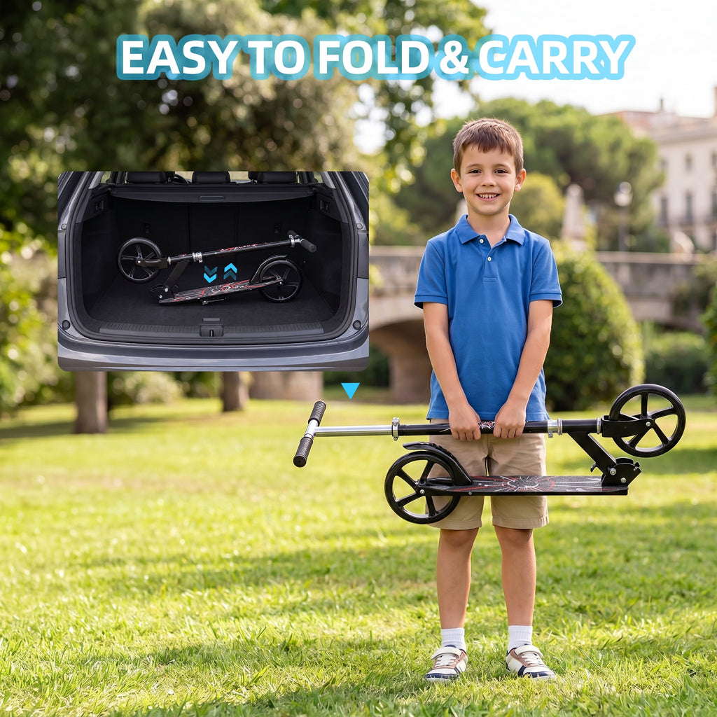 Kick Scooter with 3 Adjustable Levels,Folding Commuter Scooter 8 Inch Big Wheels for Teens & Adults,Black