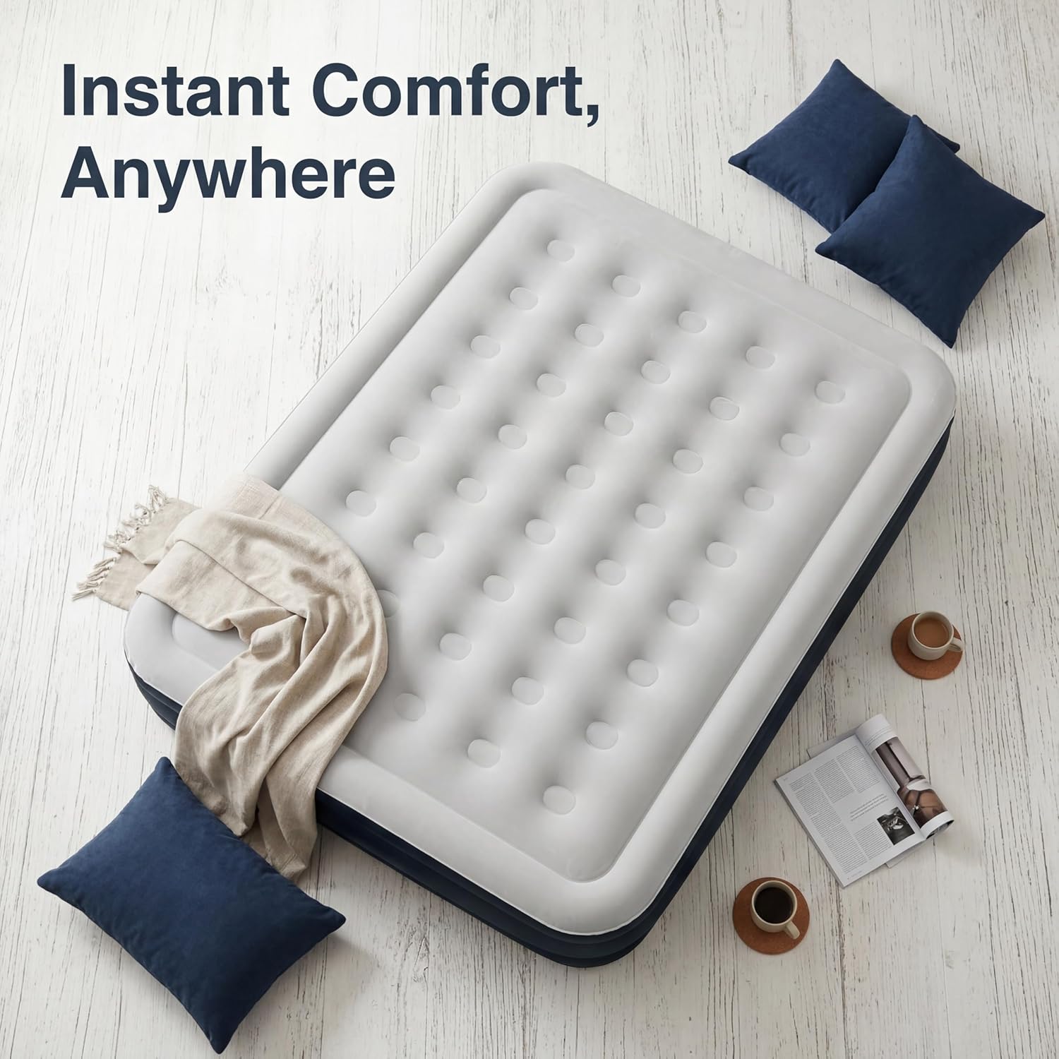 16 inch Portable Queen Air Mattress, Inflatable 3 minutes Thickened PVC material,bed surface Comfort Flocked cotton