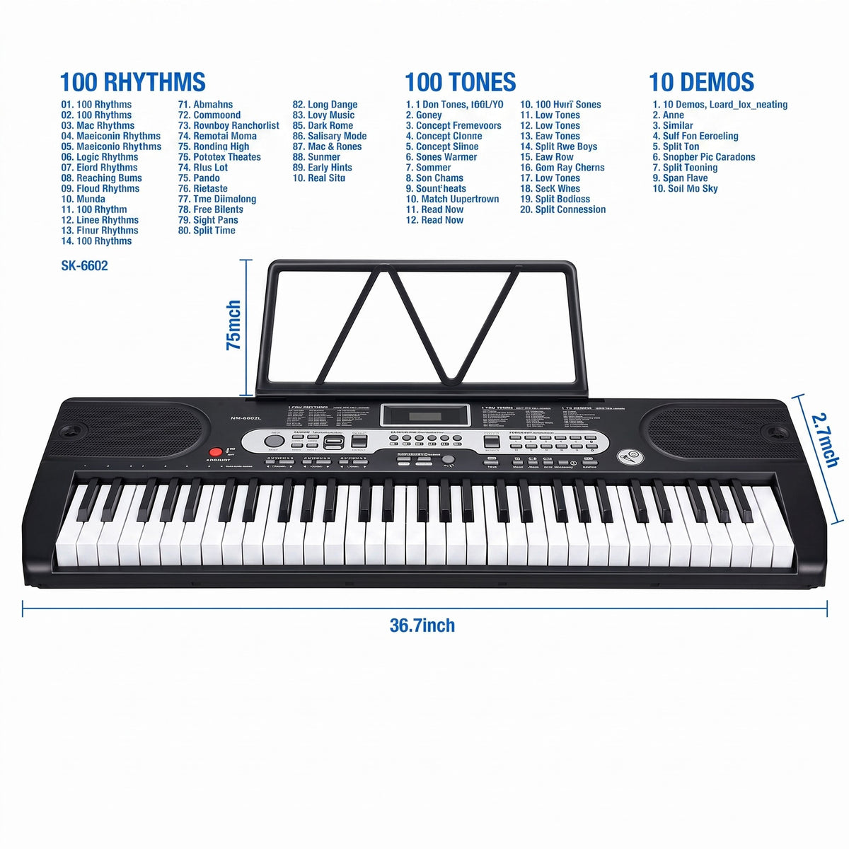 61 Key Piano Keyboard Portable Electronic Keyboard Piano for Beginners Kids and Adults, Electric Music Keyboard with Microphone, Black