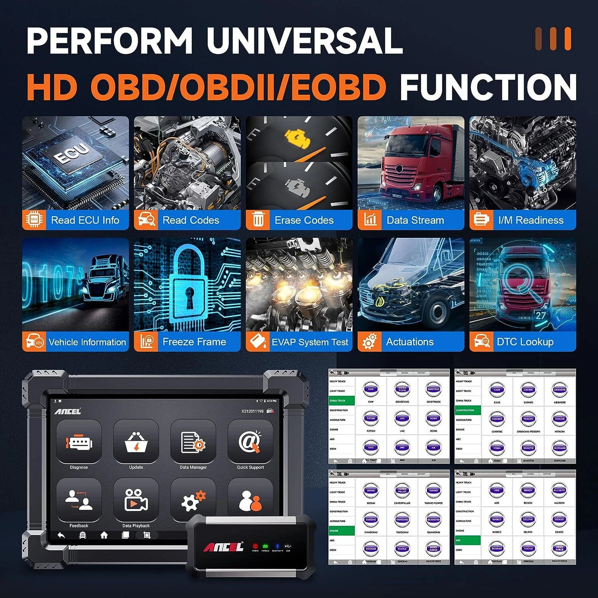 X7 HD 10" Heavy Duty Truck Scanner Bidirectional Diesel Scan Tool with D-P-F/C0ding, 40+ Reset, Full System Diesel Diagnostic Scan Tool for Cummins Detroit Heavy Truck Pickup Tractor Semi Truck