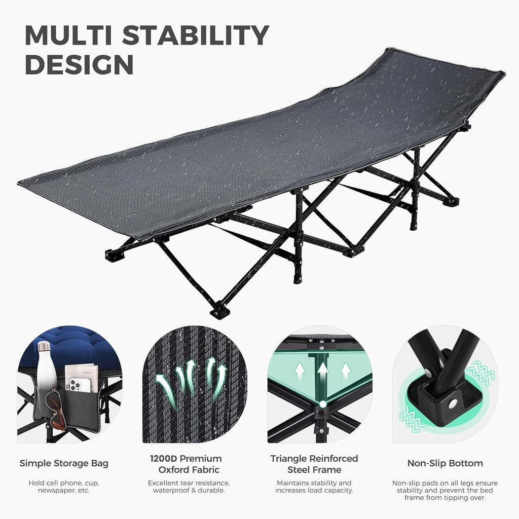 Folding Camping Cot with 2 Sided Comfort Mattress, 75*28 inch Double Layer Oxford Fabric Folding Bed, Portable Sleeping Bed Cot for Camp Office Nap Beach Travel