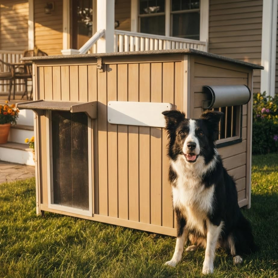 43-Inch Wooden Outdoor Dog House with Openable Roof and Removable Floor, Gray