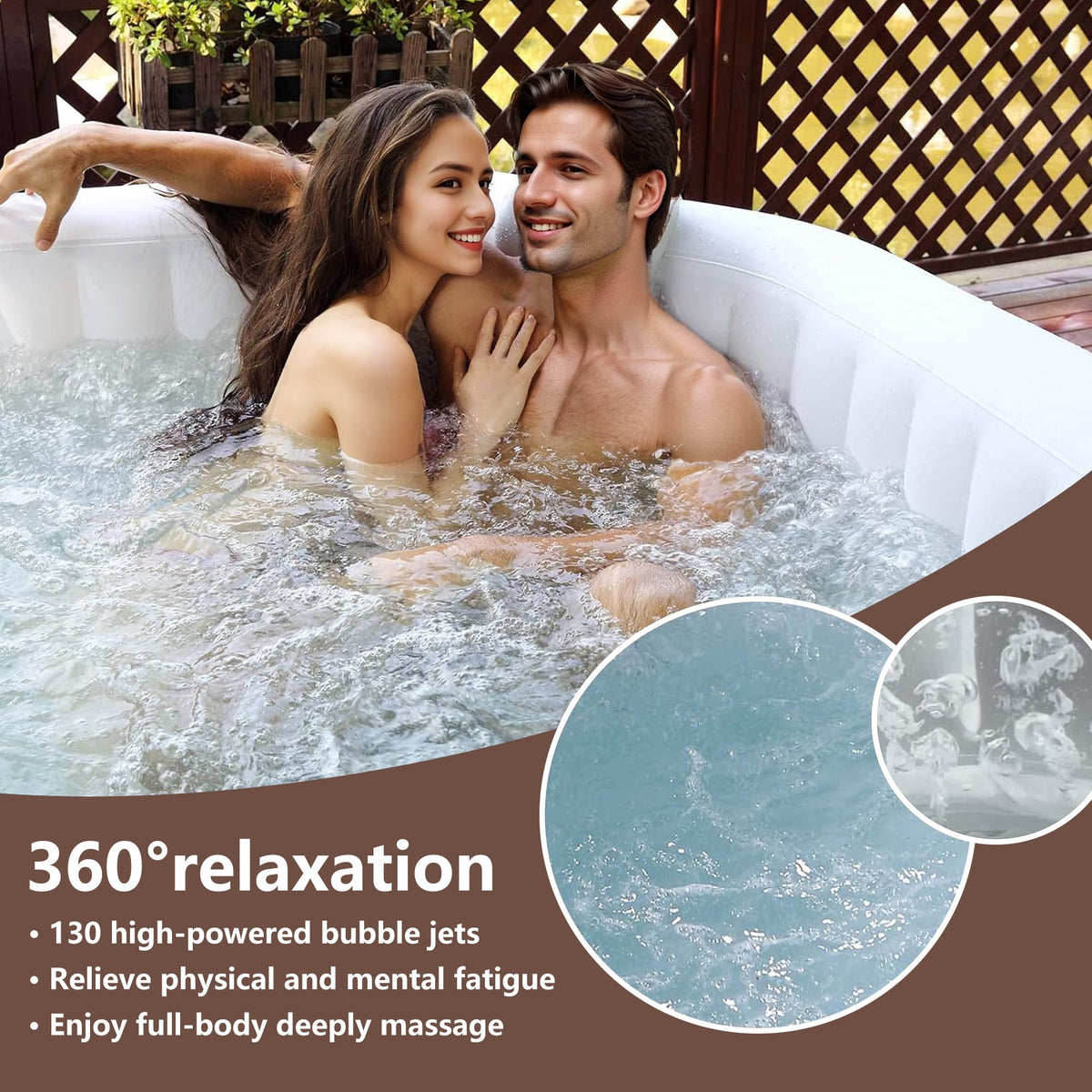 4-6 Person Inflatable Hot Tub, 130 Bubble Jets Square Outdoor Spa