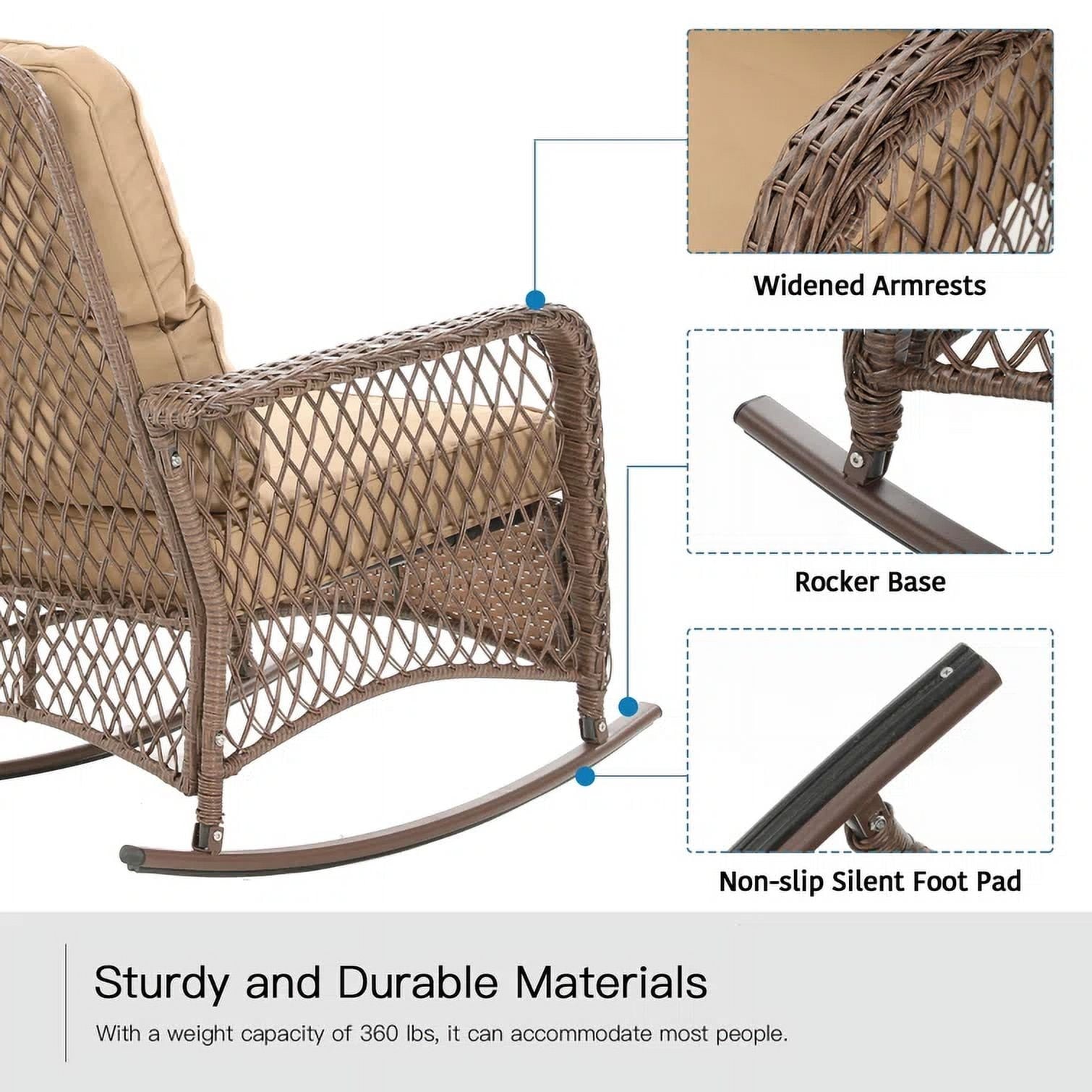 MRUAKA Outdoor Rocking Chairs Set of 3, Wicker Patio Furniture for Porch (Beige)