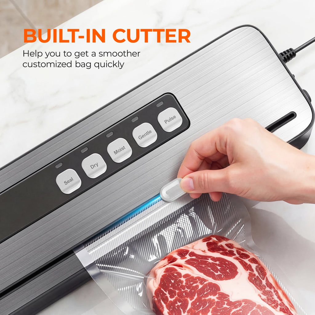 Vacuum Sealer Machine for Food with 20 Bags,60KPa Automatic Air Sealing Food Saver with Dry and Moist Food Modes,Led Indicator Lights, Easy to Clean, Compact Design