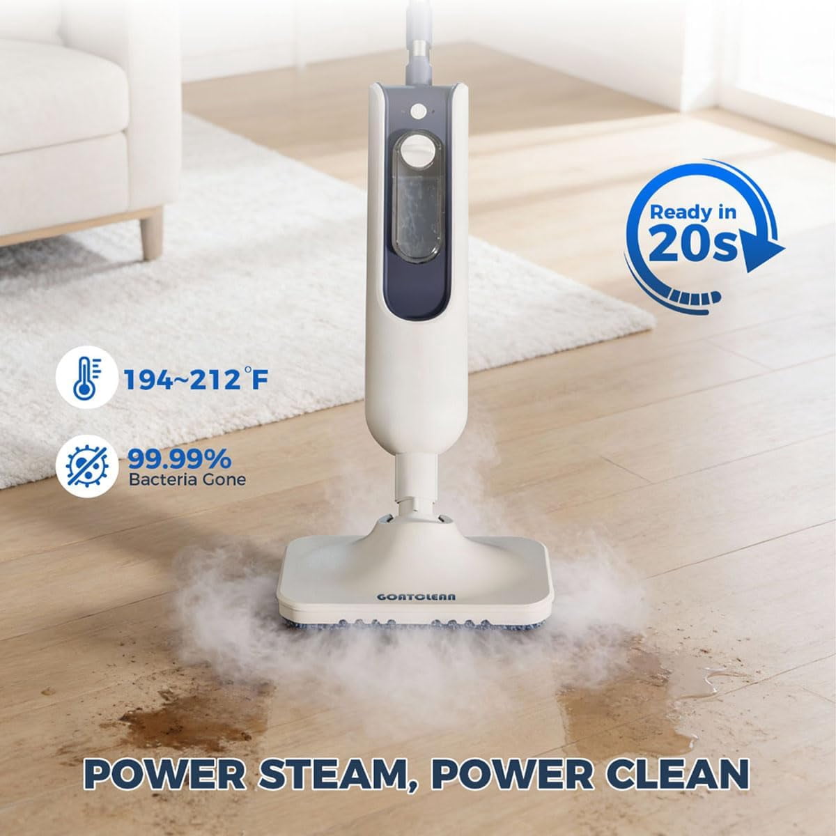 Steam Mop with Scent Pad Compartment, 1200W Multi-Purpose Steam Cleaner, 3 Steam Levels, 450ml Removable Water Tank, Self-Standing Design, Detachable Handheld Steamer, White