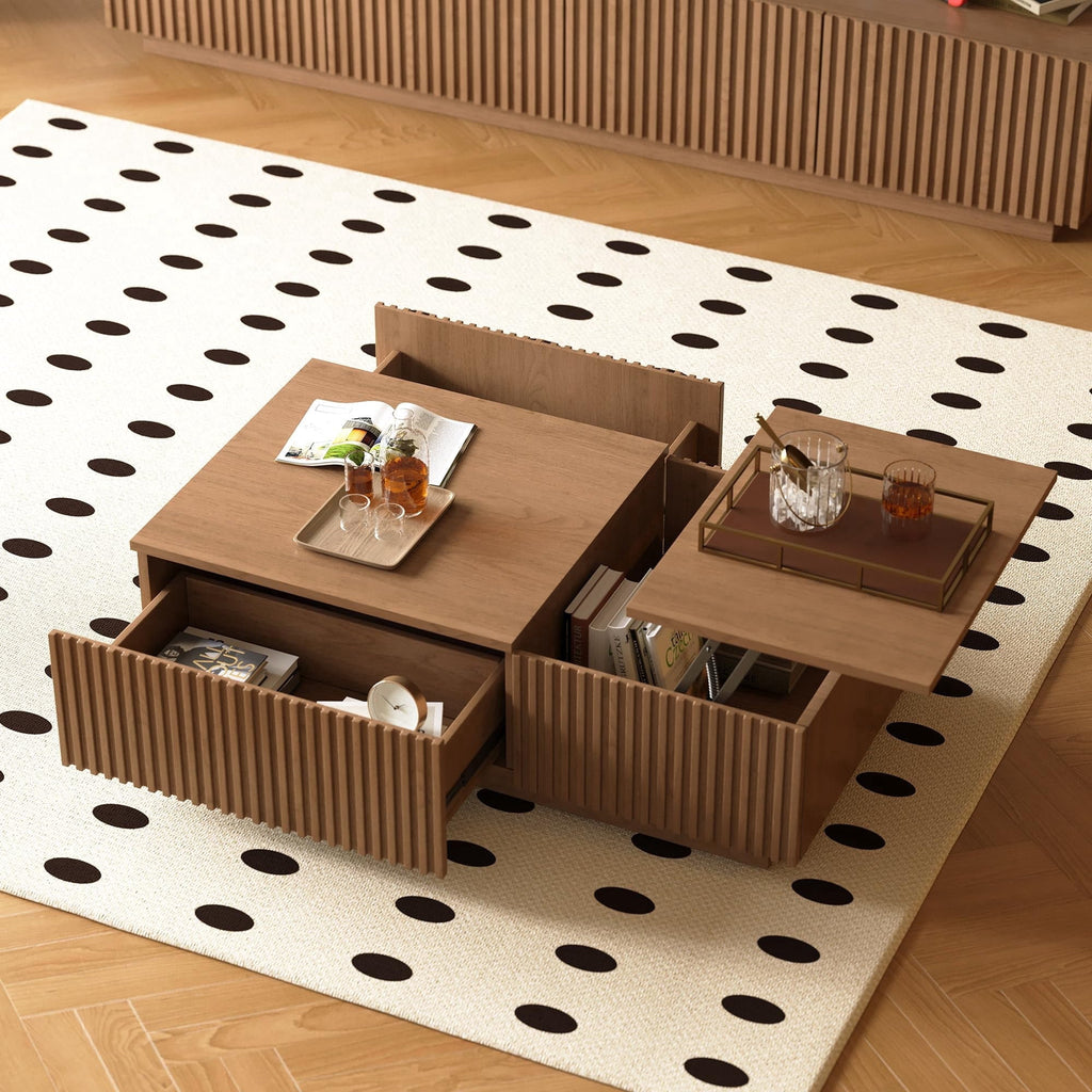 51.1" Mid-Century Modern Lift Top Coffee Table, Walnut Rectangular Center Table with Hidden Storage & Drawers, for Living Room, Apartment, Office