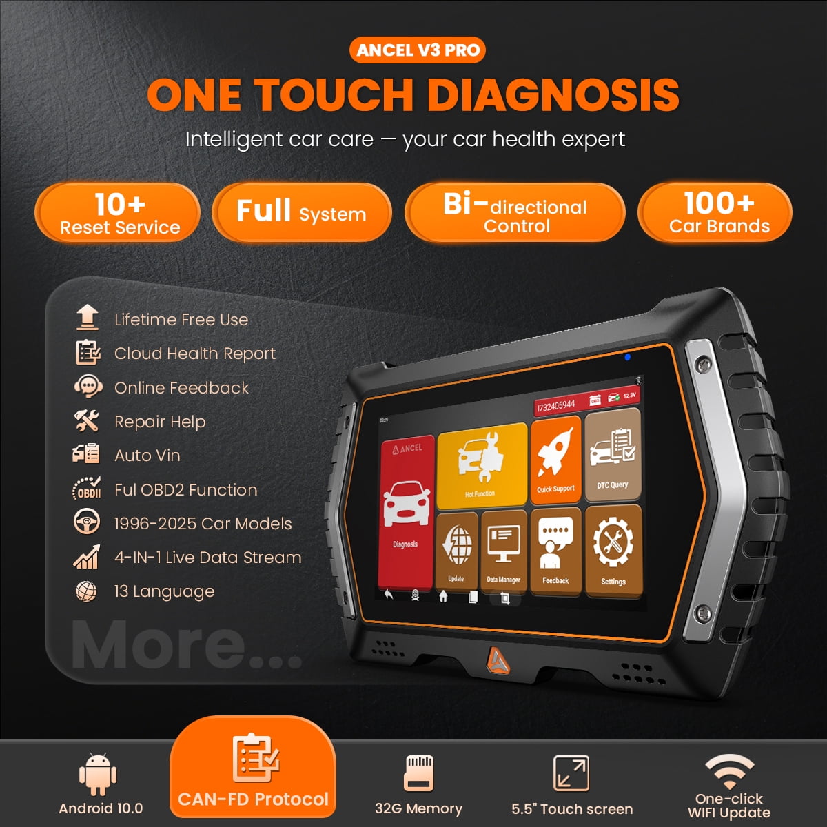 V3 PRO OBD2 Scanner Bidirectional & Active Test Car Diagnostic Tool, Full System Scan Tool Code Reader with 10 Resets, WI-FI Lifetime Free Update