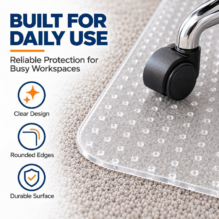 Office Chair Mat for Carpet Floors, 36x48 Heavy Duty Computer Chair Mat for Rolling Work, Clear