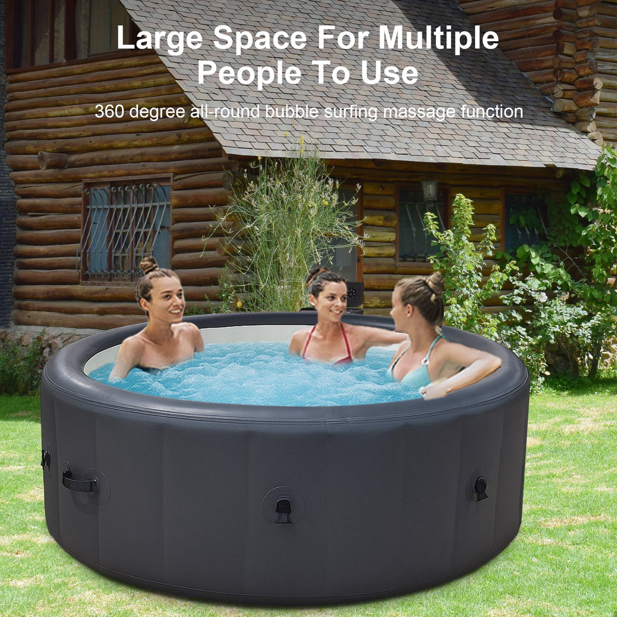 4-6 Person Inflatable Hot Tub, 150 Bubble Jets Portable Round Home Spa Gray