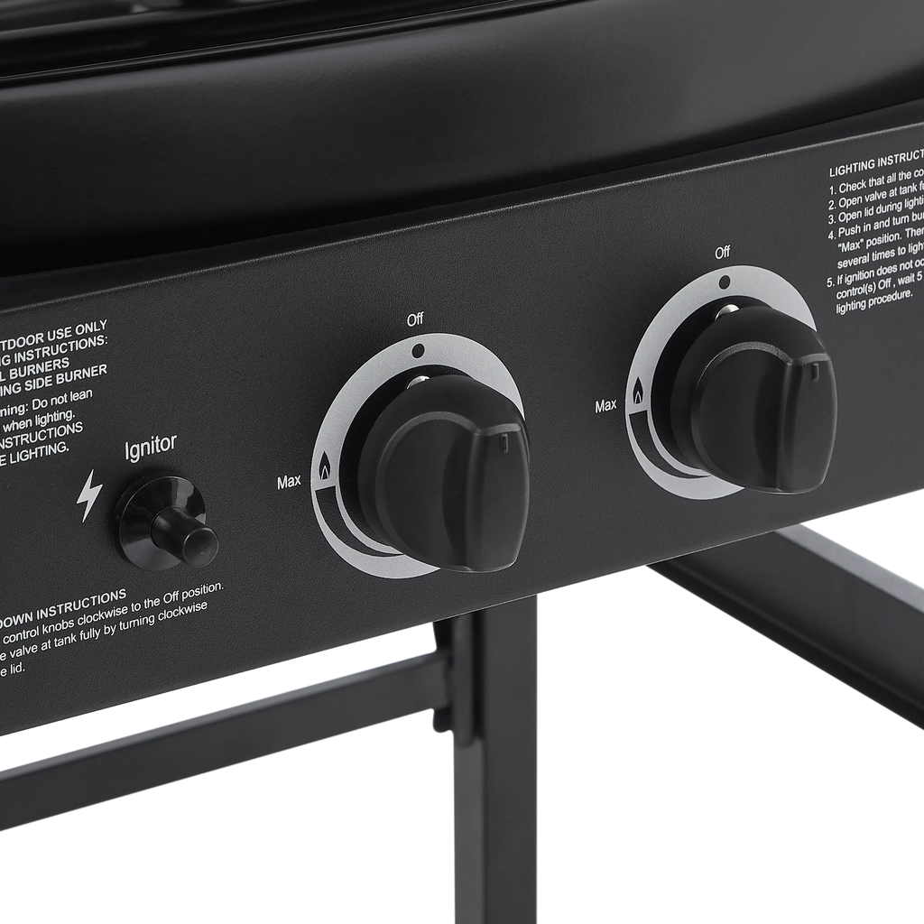 Portable Gas Grill, 24000BTU Grills with 2 Large Wheels, Propane Grill with Side Burner and Thermometer for Patio Activity