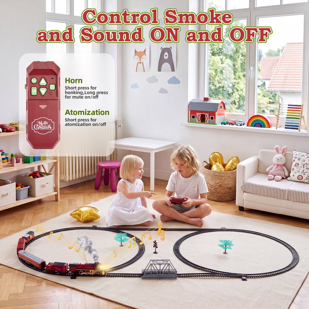 Train Set,Remote Control Trains for Set for Kids with Smokes, Lights and Sound,Toy Train Set for Under Christmas Tree, Holiday Birthday Gift for Boys and Girls