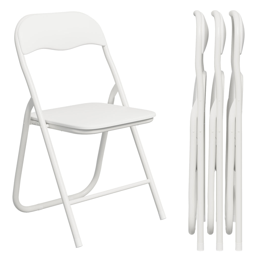 Gelloan 4 Pack Folding Chairs, Leather Padded Seat with Metal Frame Home Office Party Use,White