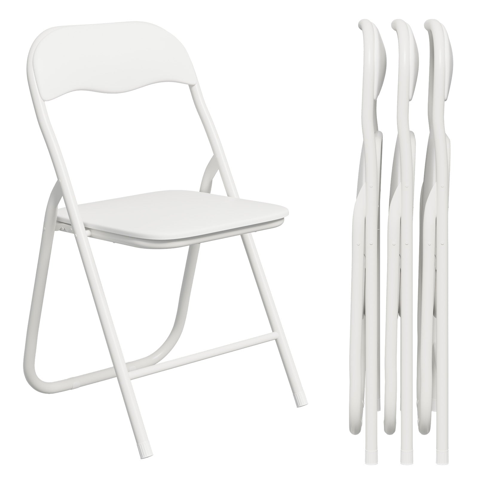 Gelloan 4 Pack Folding Chairs, Leather Padded Seat with Metal Frame Home Office Party Use,White