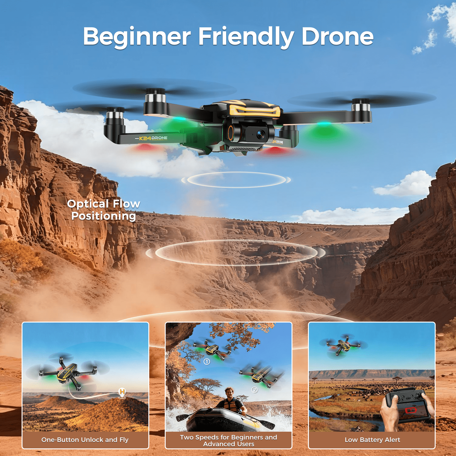 FPV Drone with Camera 4K for Adults,Big Screen on Remote Controller,2 pcs Batteries and Carrying Case,Gift for Men,Easy Fly Quadcopter for Beginners with Optical Flow Positioning