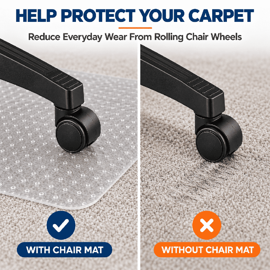 Office Chair Mat for Carpet Floors, 36x48 Heavy Duty Computer Chair Mat for Rolling Work, Clear