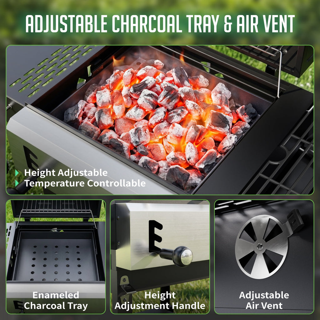 3-Burner Gas and Charcoal Grill Combo, Dual Fuel 54,000 BTU BBQ Propane Grill with Side Burner for Backyard BBQ, Outdoor Cooking & Camping