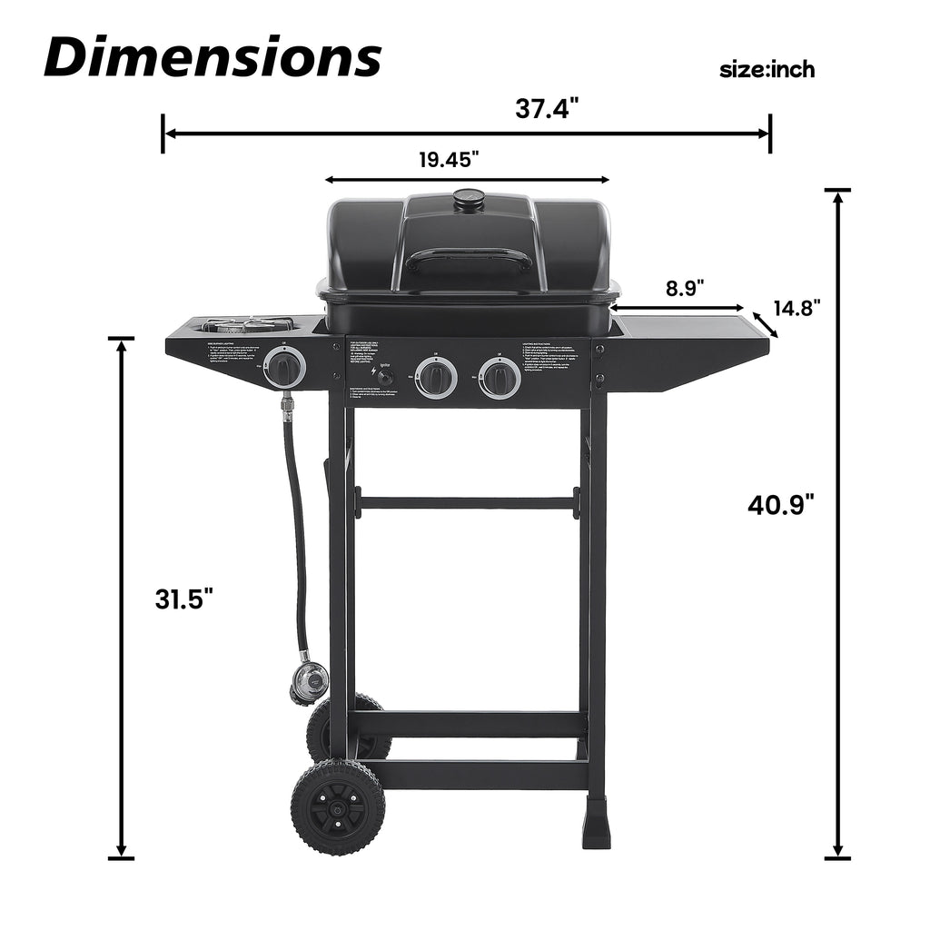 Portable Gas Grill, 24000BTU Grills with 2 Large Wheels, Propane Grill with Side Burner and Thermometer for Patio Activity