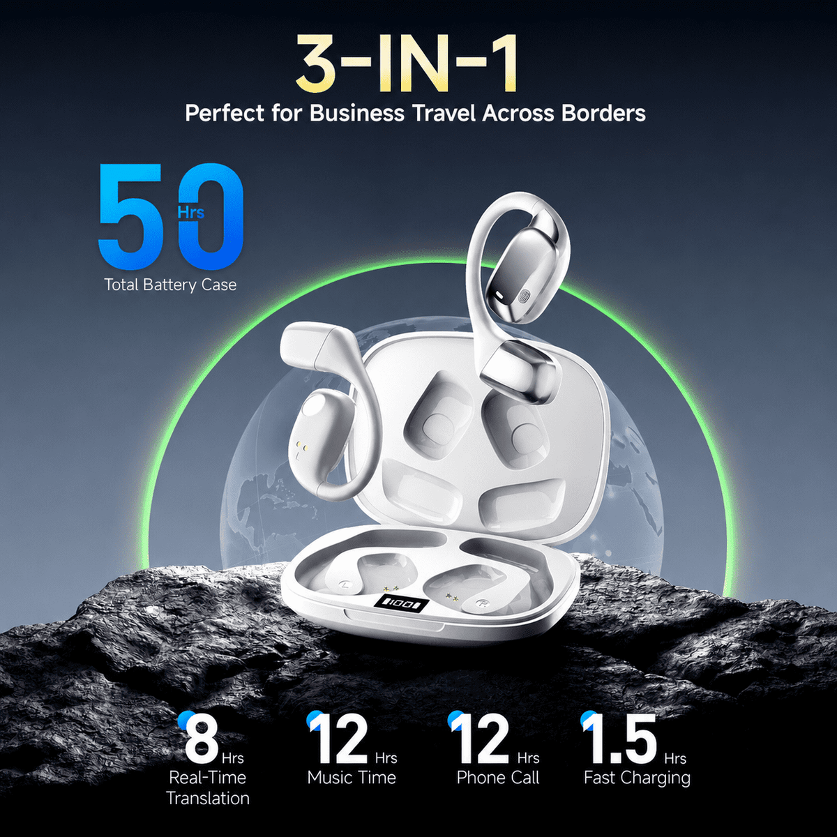 AI Translation Earbuds Real Time, Open-Ear Wireless Earbuds with 144 Languages Translator Earbuds, IPX5 Bluetooth Headphones Music & Calls for Travel, Business, gifts for woman
