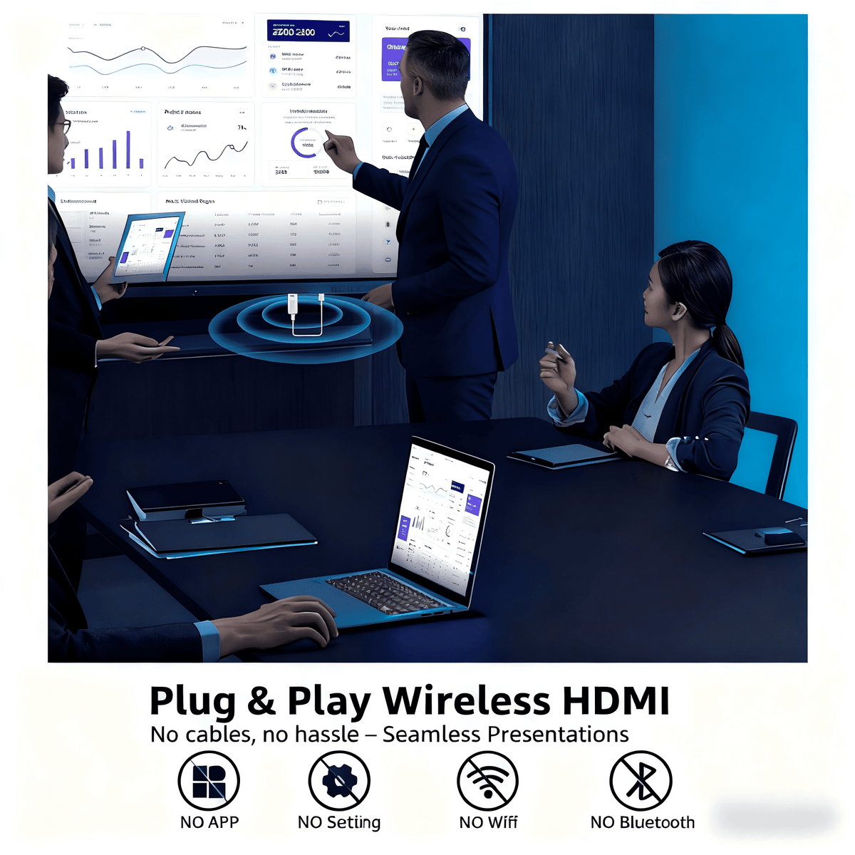 Wireless HDMI Transmitter and Receiver 2-in-1, Plug & Play No App No WiFi, 4K Decode 1080P Output, Screen Mirroring from Laptop PC Phone to TV Projector Monitor, Portable for Business Presentation