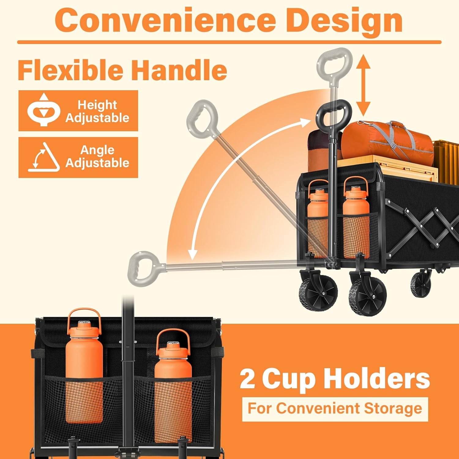 Collapsible Wagon with Wheels, Wagons Carts Foldable Wagon Cart with Flexible Handle, Folding Utility Heavy Duty Wagons Carts for Grocery Shopping Garden