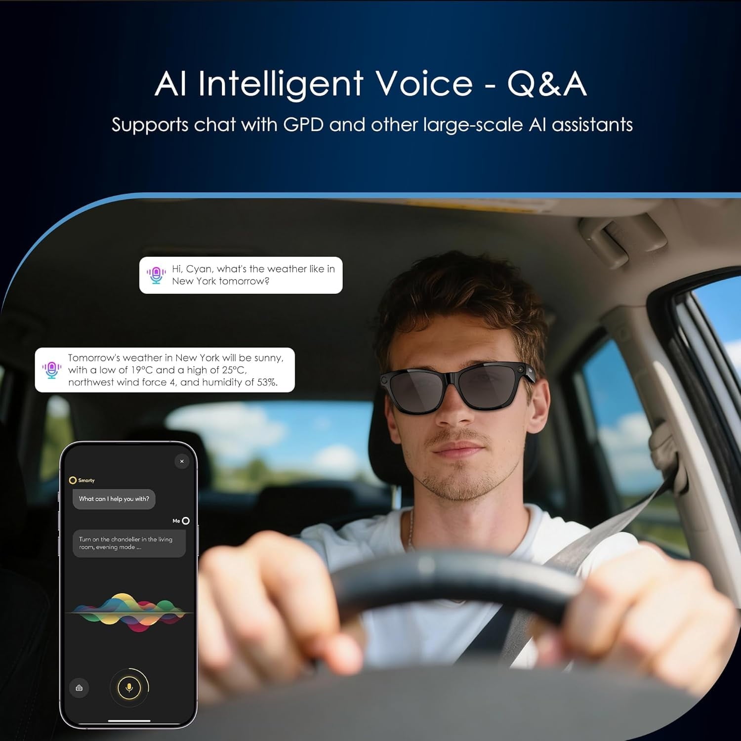AI Smart Glasses with Camera, 4K HD Video & Photo Capture, Real-Time Translation, Recording Glasses with AI Assistant, Open-Ear Audio, Object Recognition, Bluetooth, for Travel