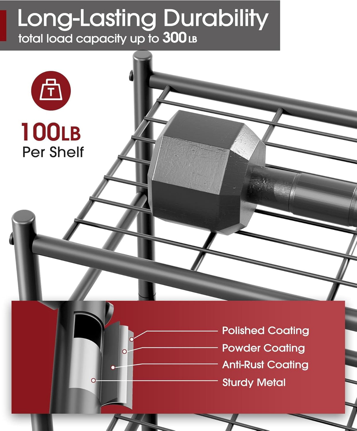 3-Tier Steel Wire Storage Rack Organizer, Compact Metal Shelving Unit for Kitchen, Garage, 15.94" L x 10.03" W x 26.77" H, Black