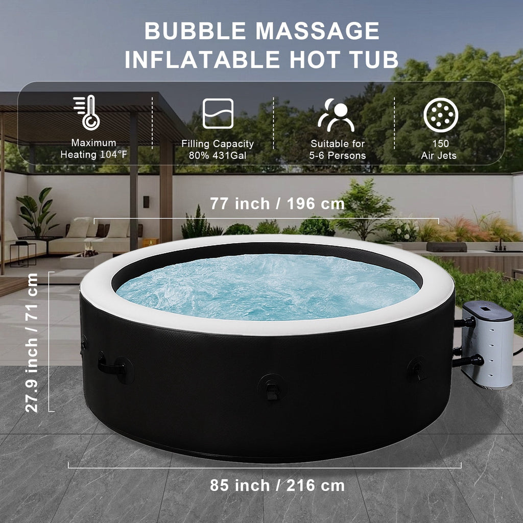 5-7 Person Inflatable Hot Tub, 150 Bubble Jets Portable Home Spa