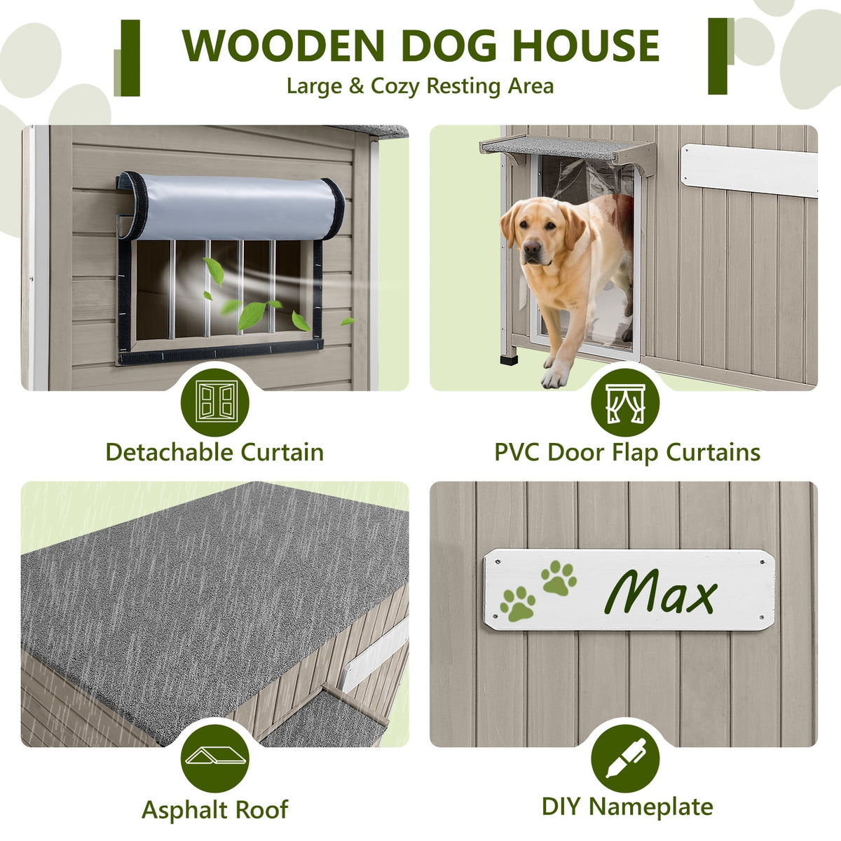 43-Inch Wooden Outdoor Dog House with Openable Roof and Removable Floor, Gray