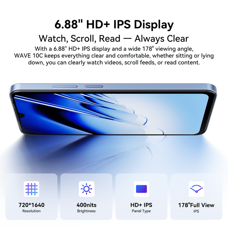 Blackview WAVE 10C Unlocked Android Phones,16GB+128GB,6.88" HD+ Display,5000mAh Long-Lasting Battery,32MP Rear Camera,13MP Selfie Camera,Dual SIM 4G LTE,Google Android 16(Sunset Orange)