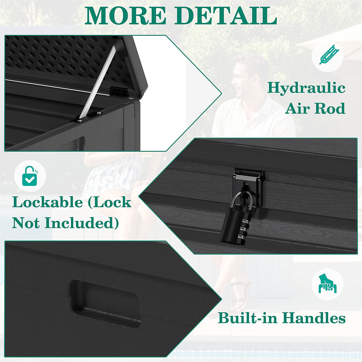 130 Gallon Resin Outdoor Storage Deck Box, Black