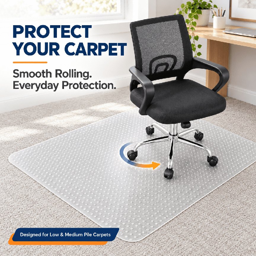 Office Chair Mat for Carpet Floors, 36x48 Heavy Duty Computer Chair Mat for Rolling Work, Clear